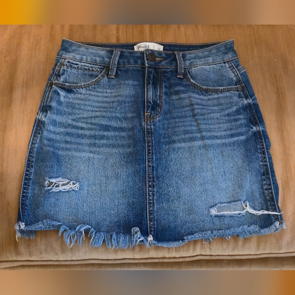 Mudd Flex Stretch Distressed Denim Mini Skirt